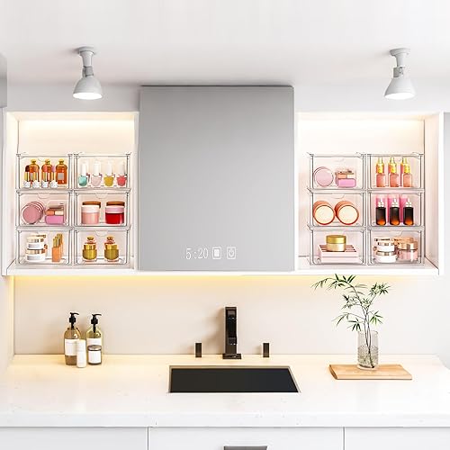 Miniatura 6 de Cajones apilables Stroage, organizador de maquillaje acrílico, contenedores de almacenamiento de plástico para tocador, debajo del fregadero,