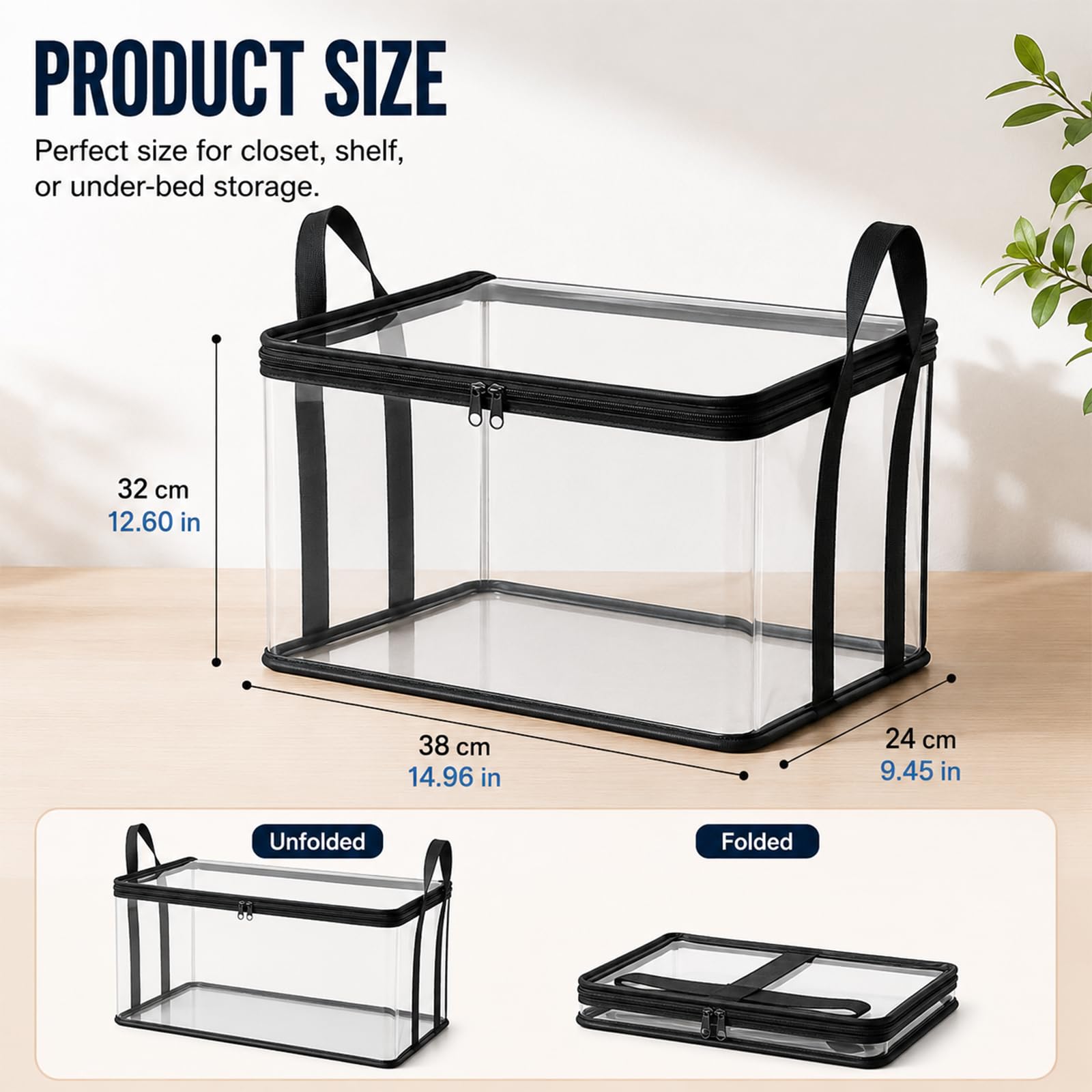 Set da 6 Scatole di Organizzazione Trasparenti in PVC con Cerniera - Grande Contenitore Pieghevole Impermeabile per Vestiti, Giocattoli, Libri - Salvaspazio white