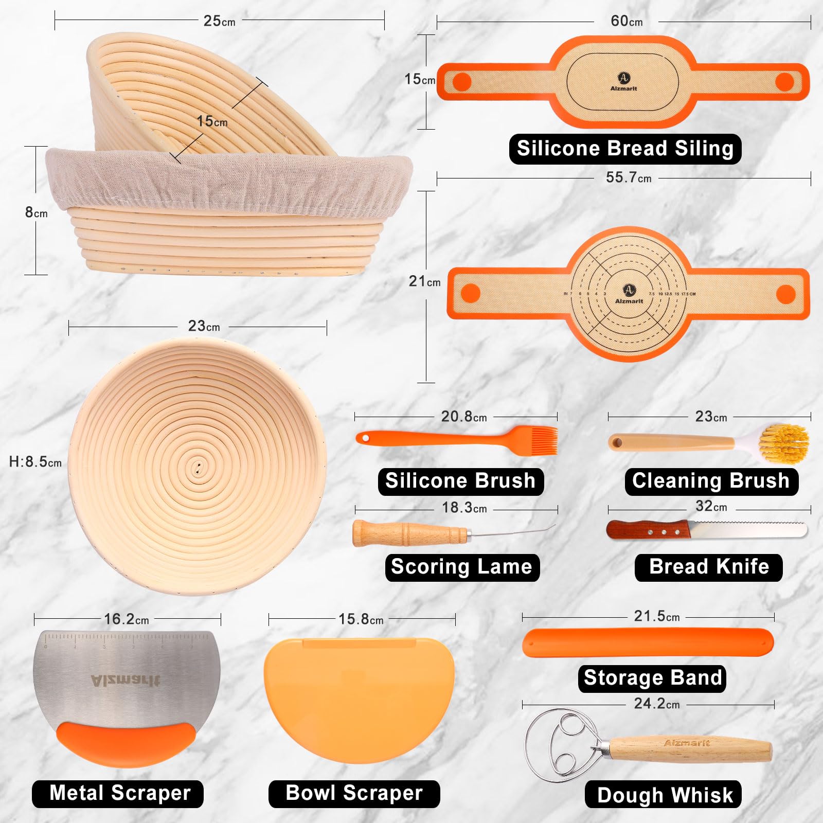 Alzmarlt 9-Inch Round & 10-Oval Bread Banneton Proofing Basket - Set of 2, Sourdough Baking Supplies with Bread Knife & Silicone Sling