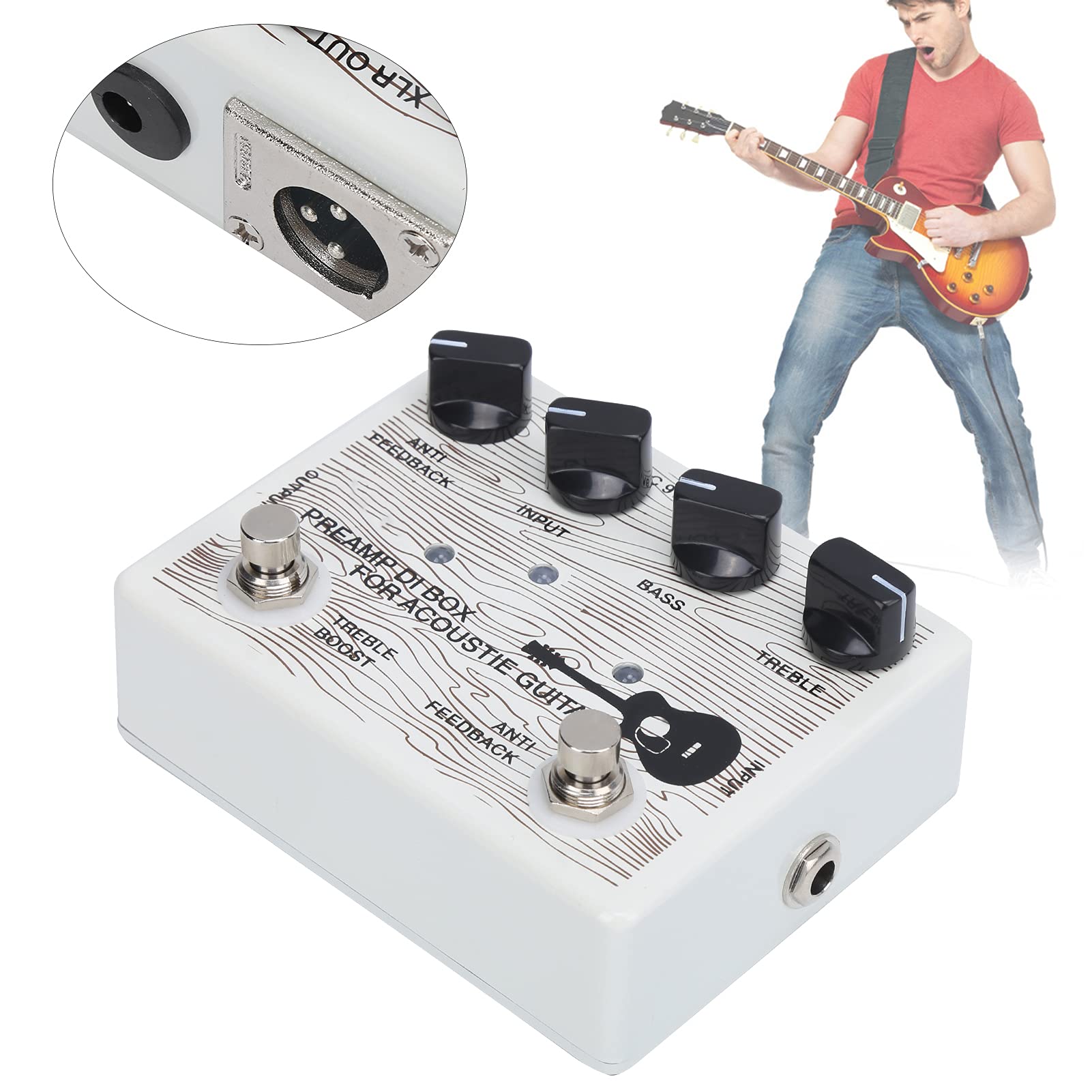 Preamplificatore Elettrico a Pedale per Chitarre Portatile, Lega di Alluminio Resistente con Indicatore LED, Migliora il Suono per i Musicisti, DC9V