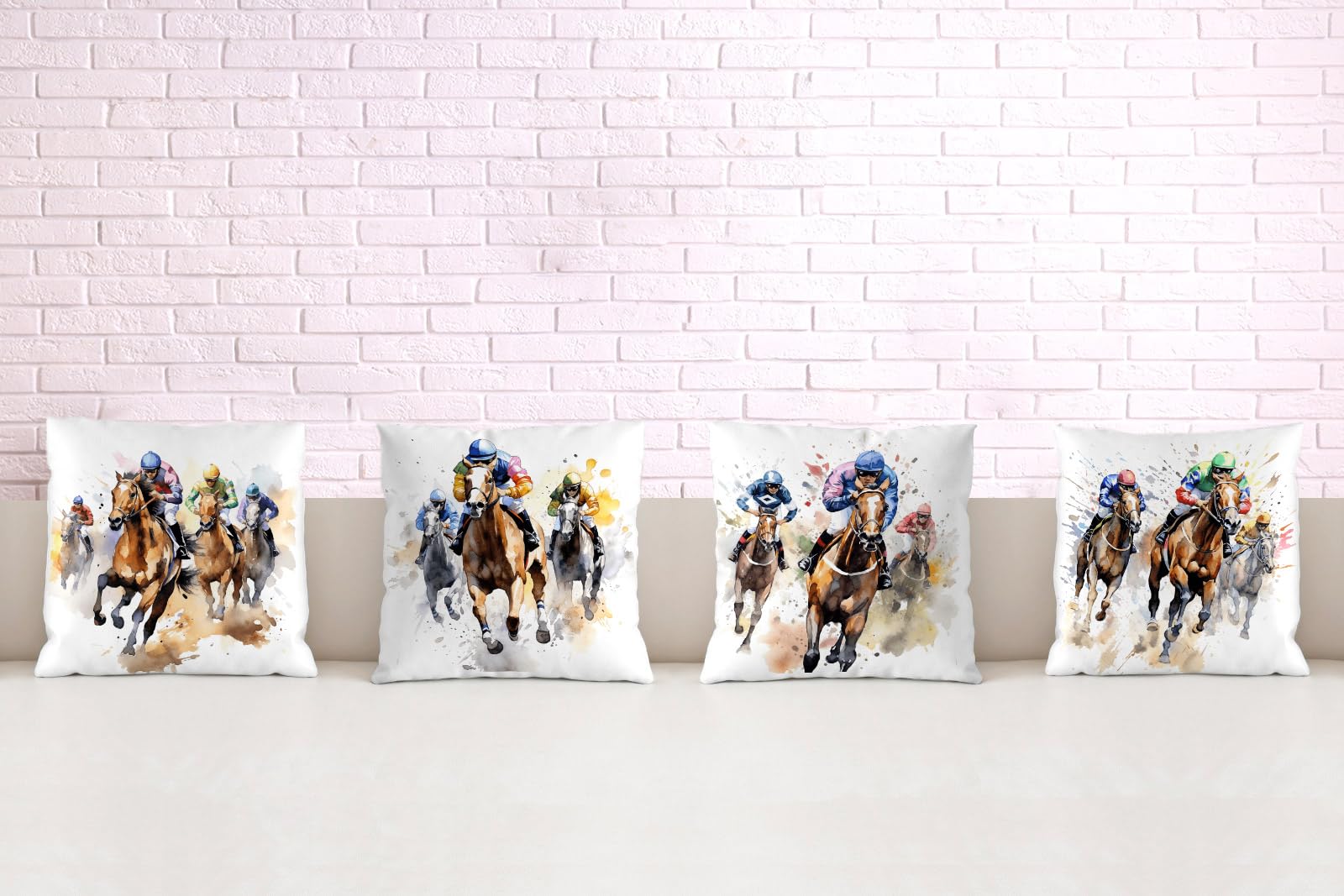 Nepnuser Kentucky Derby - Juego de 4 fundas de almohada de 18 x 18 pulgadas, decoración de carreras de caballos de jockey para cama, sofá, decoración del hogar