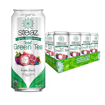 Steaz Organic Lightly Sweetened Iced Green Tea, Super Fruit, 16 FL OZ Pack of 12 - SET OF 2