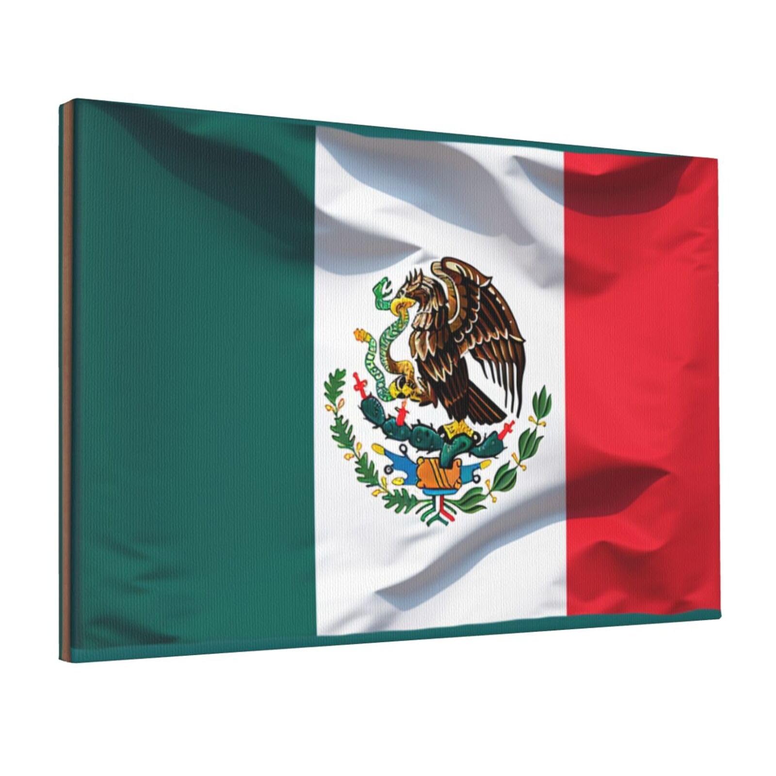 YKLJG Flag of Mexico Printed Wall Art Canvas Prints 45x30 CM Wooden Framed Picture Painting Artwork for Bedroom Kitchen Home Office Decor