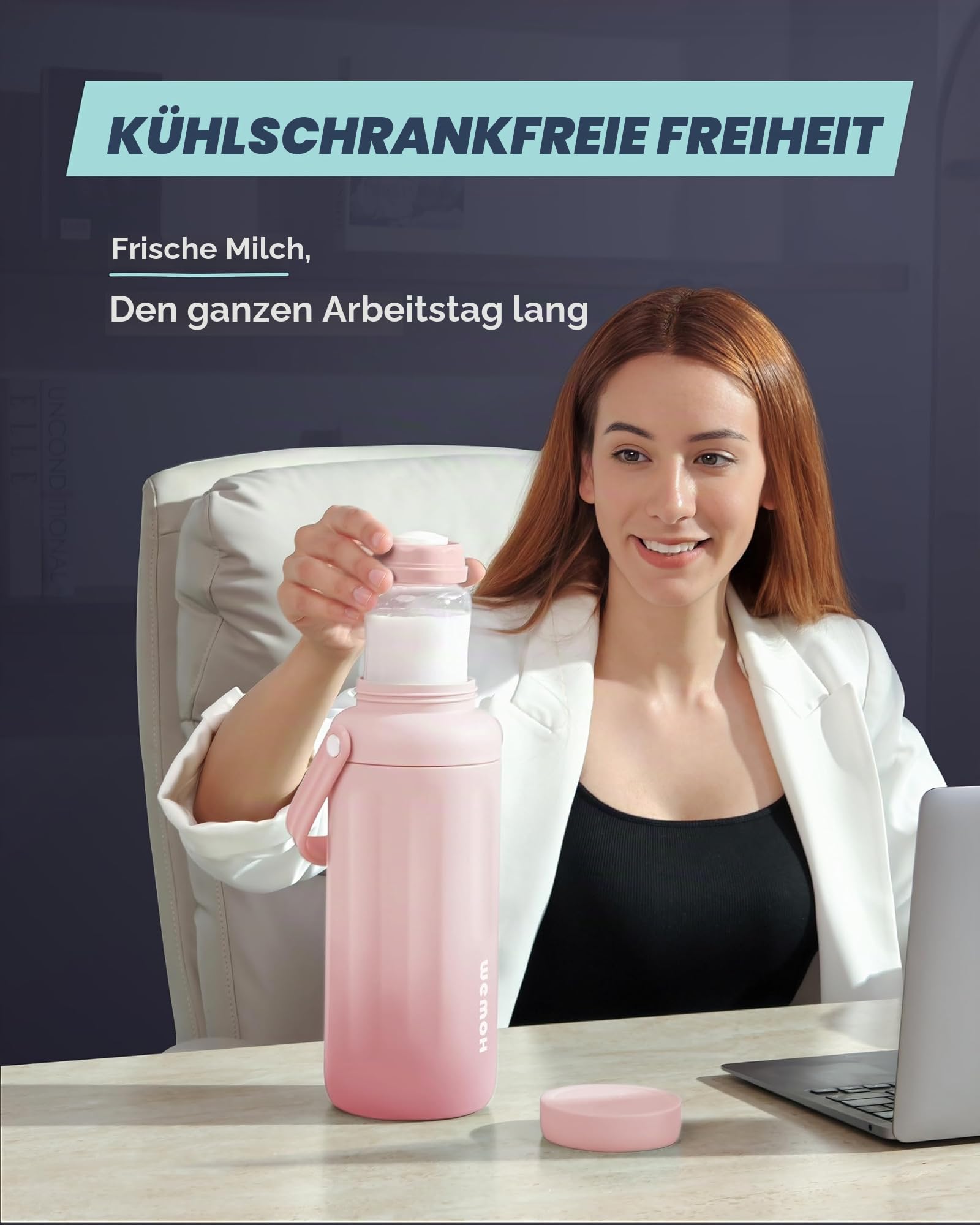 Muttermilch-Kühlflasche – 24 h Doppelwand-Kühlung, TSA-zugelassen, mit 2 auslaufsicheren Flaschen & Kühlakkus, BPA-frei, ideal für Reisen, Arbeit & nächtliches Abpumpen, Geschenk für Mütter (Rosa)