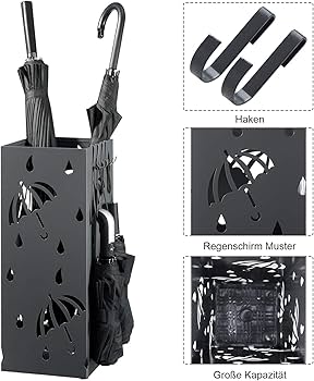 WOLTU paraplubak van ijzer, paraplubak met wateropvangbak, 4 haken voor zakparaplu's, 20 x H49cm, antraciet rond SST01an WOLTU paraplubak van ijzer, paraplubak met wateropvangbak, 4 haken voor zakparaplu's, 20 x H49cm, antraciet rond SST01an