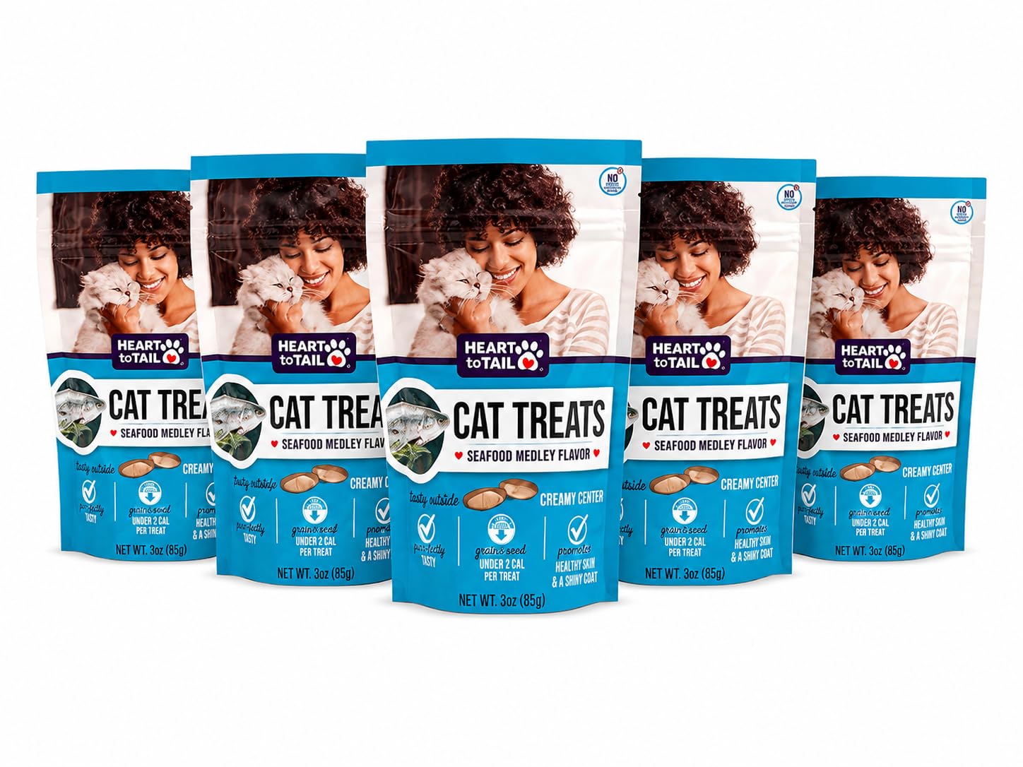 Heart to Tail Seafood Medley Flavored Cat Treats Crunchy Outside Creamy Inside 5-Pack