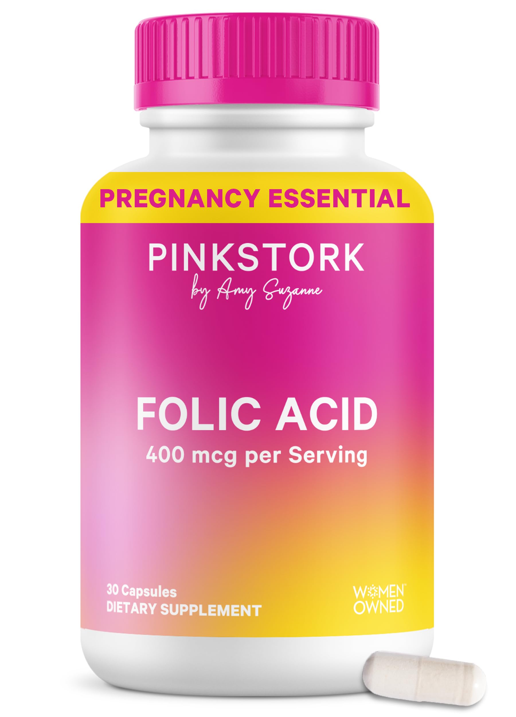 Pink Stork Folic Acid Supplement for Women – 400mcg, 30 Capsules