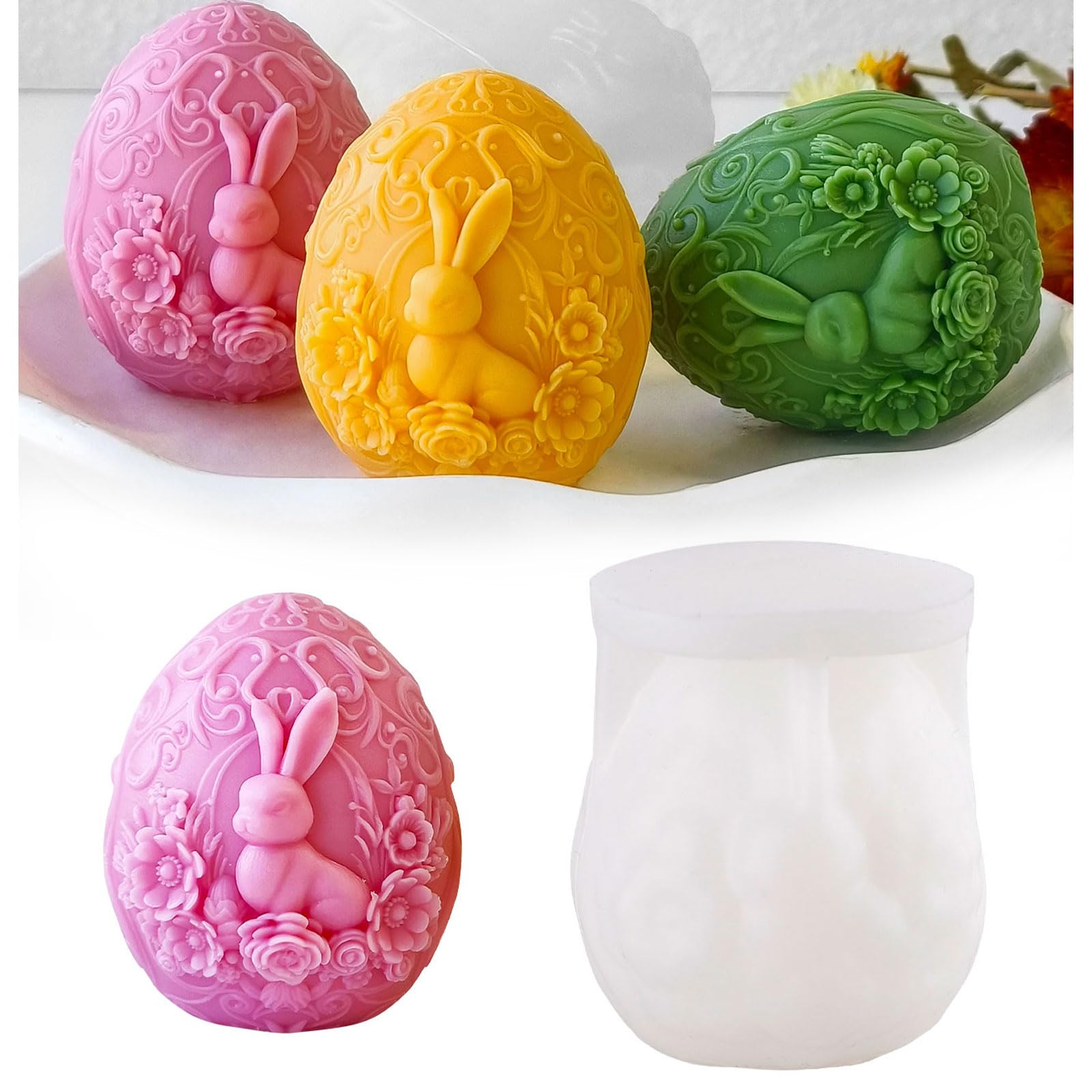 Dowdiles Silikonformen Gießformen Ostern, 3D Silikonform Hase Ostern Kerzenformen zum Gießen, Osternhase Gießformen Silikon für Handwerk B