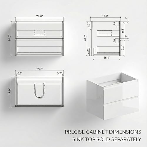 Miniatura 2 de Alice - Tocador de baño montado en la pared de 30 pulgadas, gabinete moderno flotante con fregadero, totalmente montado, no requiere montaje,