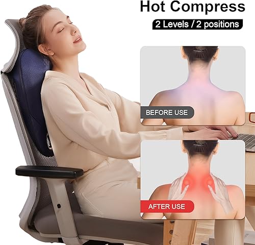 Miniatura 4 de Masajeador de cuello y espalda, con cabezales de calefacción y rotación bidireccional, almohada de masaje eléctrica 4D con 4 nodos, alivio del dolor