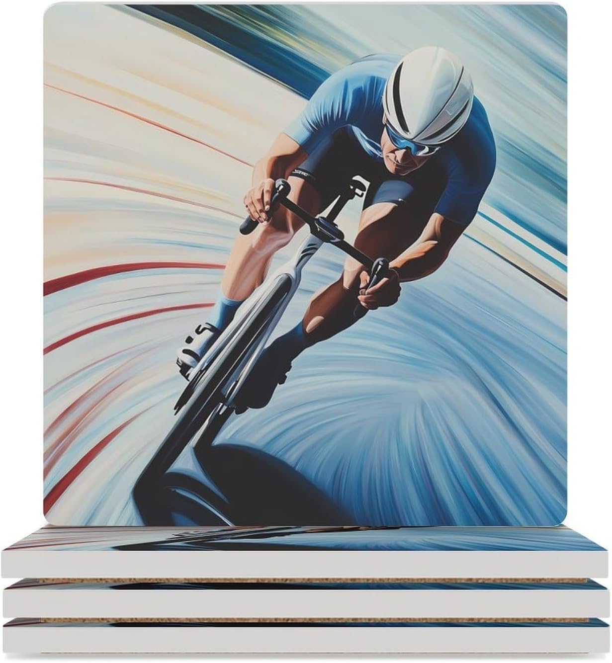 Racing Riding Ceramic Coasters Set Square Drink Coasters Table Coaster for Kitchen Desktop Decor