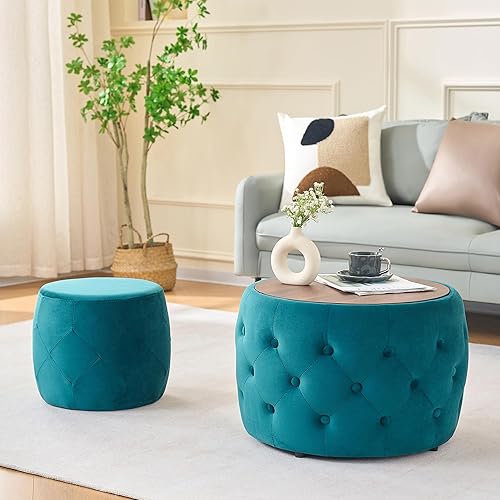 Miniatura 11 de Juego de 2 mesas auxiliares redondas, mesa auxiliar anidable y mesa auxiliar de madera con tambor circular pequeño para sala de estar, oficina, sin