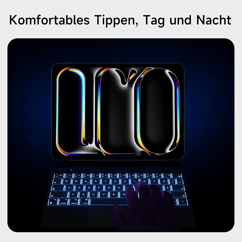 HOU Magic Keyboard iPad Pro 11 M4 2024 - Bluetooth billentyűzet érintőpaddal, 7 színű háttérvilágítással, német QWERTZ kiosztással, fehér