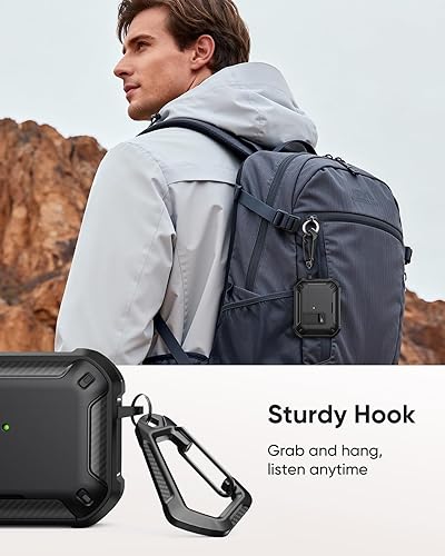 Miniatura 8 de MoKo Funda para AirPods Pro 2 con candado, compatible con MagSafe, soporte de teléfono y auto emergente para AirPods Pro de 21 generación, funda