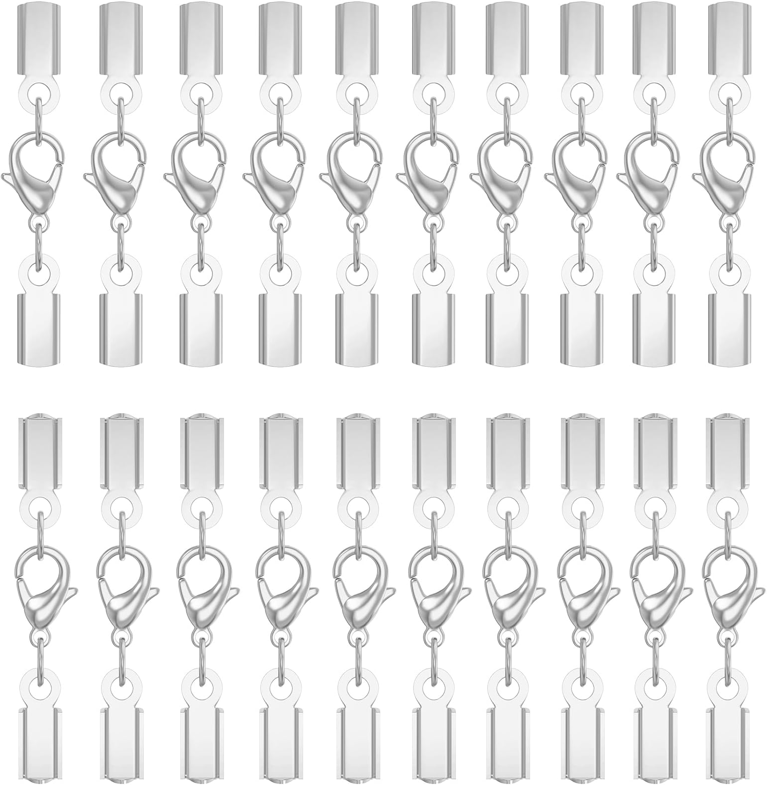 20Sets Cord End Caps with Lobster Clasp Connector,316 Stainless Steel Cord Ends for Jewelry Making Leather Necklace Cord with Clasp 3MM ID End Caps for DIY Bracelets Necklaces