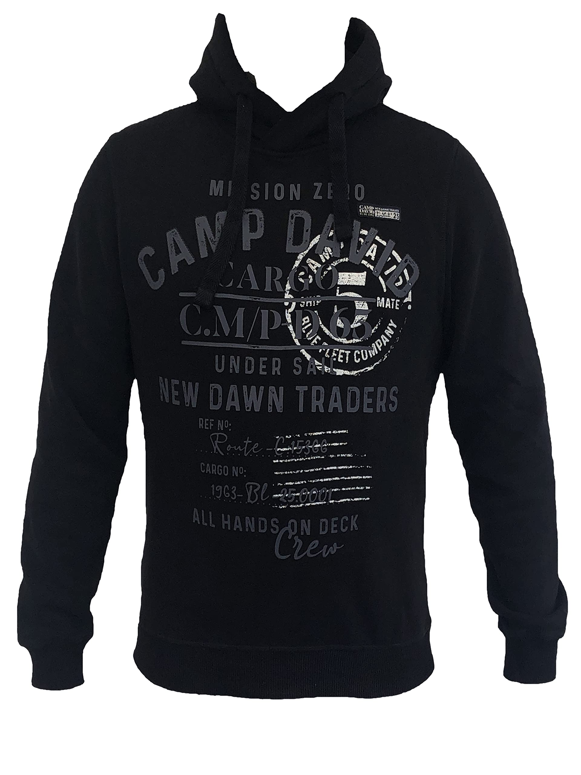 Camp David Herren Hoodie mit großem Logo Design, Schwarz, XXL Fashion