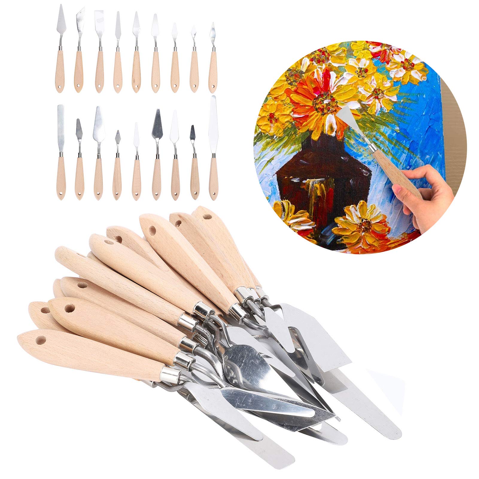 SPAtola, 18 Pezzi SPAtola in Acciaio Inossidabile Coltello da Pittura Accessori per Pittura Ad Olio con Manico in Legno, per Olio, Tela, Strumenti per Pittura Acrilica