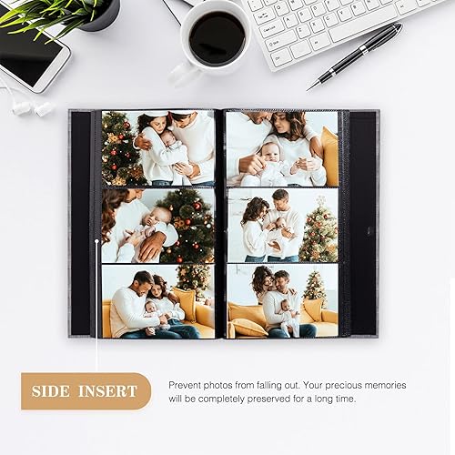 Miniatura 3 de potricher - Álbum de fotos pequeño para 300 fotos de 4 x 6 pulgadas, con portada de lino con foto, familiar, para bodas, aniversarios, bebés o