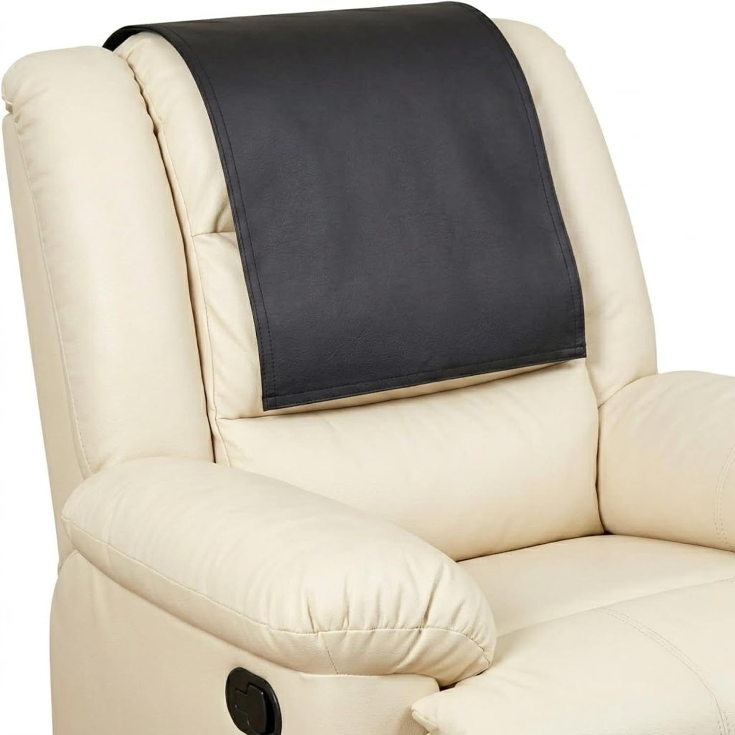100% Genuine Leather Recliner Chair Headrest Cover – Sofa & Furniture Protector – Slipcover for Home & Office (Black Color, 27" x 17")