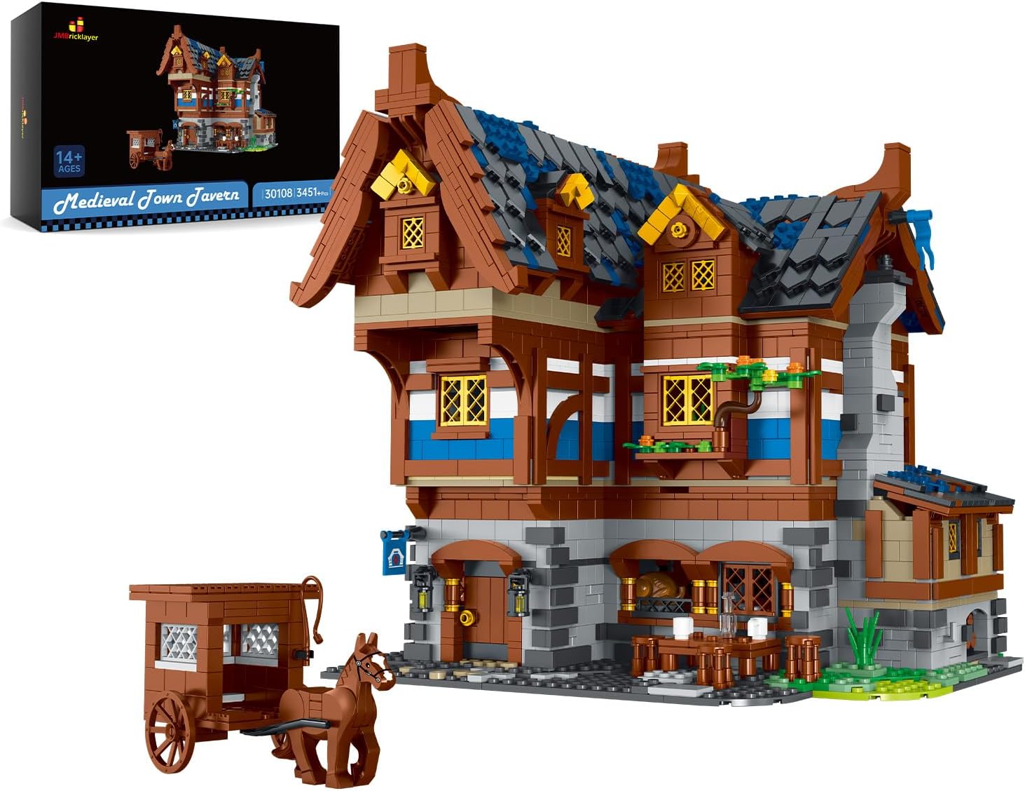 JMBricklayer Medieval 30108 House Building Sets for Adults - Creative Tavern Medieval Castle Construction Toys, Collectible Display Model Kits, Office or Room Decor Gifts for Adult