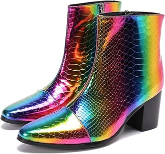 Santimon Mens Boots Casual Patent Leather Chelsea Dress Boots Zipper on Side Mid Calf Boots for Men