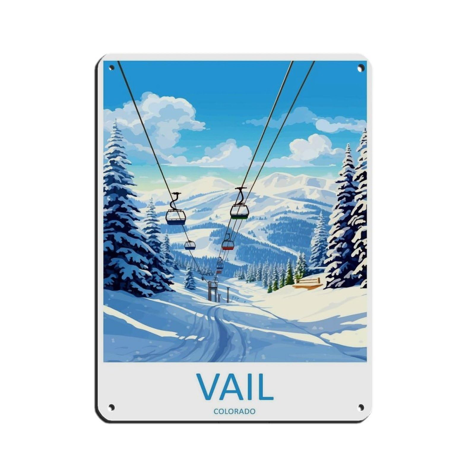 Vail Ski Resort Travel Art Ski Art Lover Gift (4) Retro Poster Metal Tin Sign Chic Art Retro Iron Painting Bar People Cave Cafe Family Garage Poster Wall Decoration 12x16inch(30x40cm)