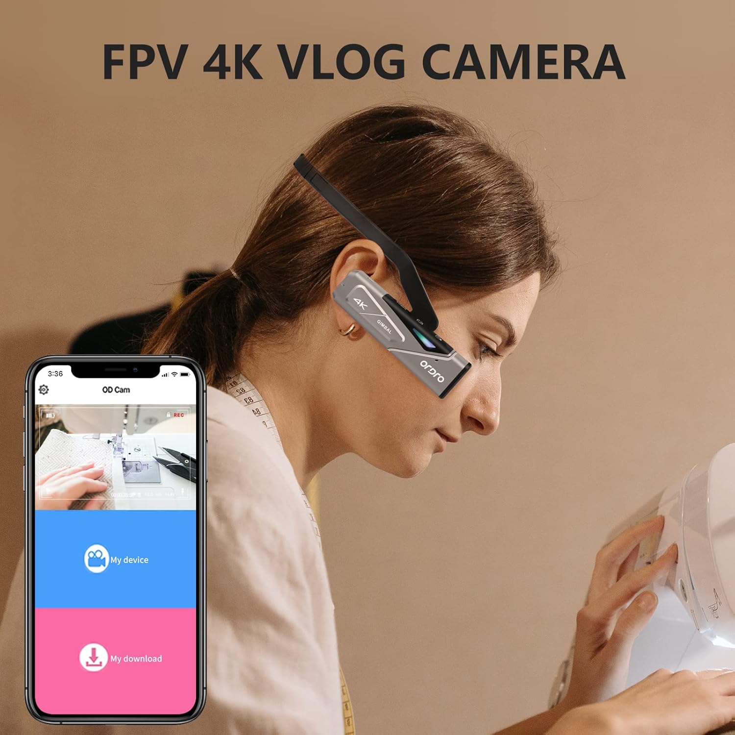 ORDRO EP7 4K Video Camera, Head Mounted Camera Vlog Camcorder, 4K 60FPS Wearable Vlogging Camera with 64G Micro Card, Build-in 1000mAh Rechargeable Battery
