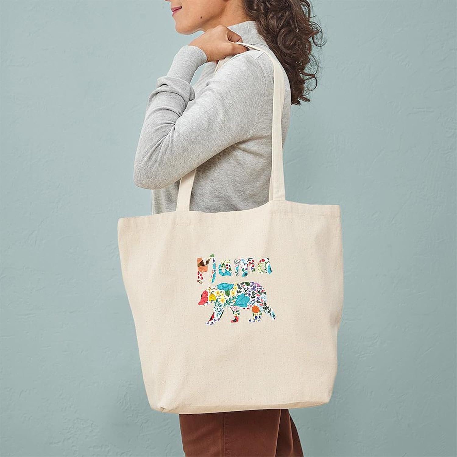 CafePress Pretty Cute Mama Bear for Mother's Day Tote Bag Reusable Natural Beige Canvas Shopping Bag