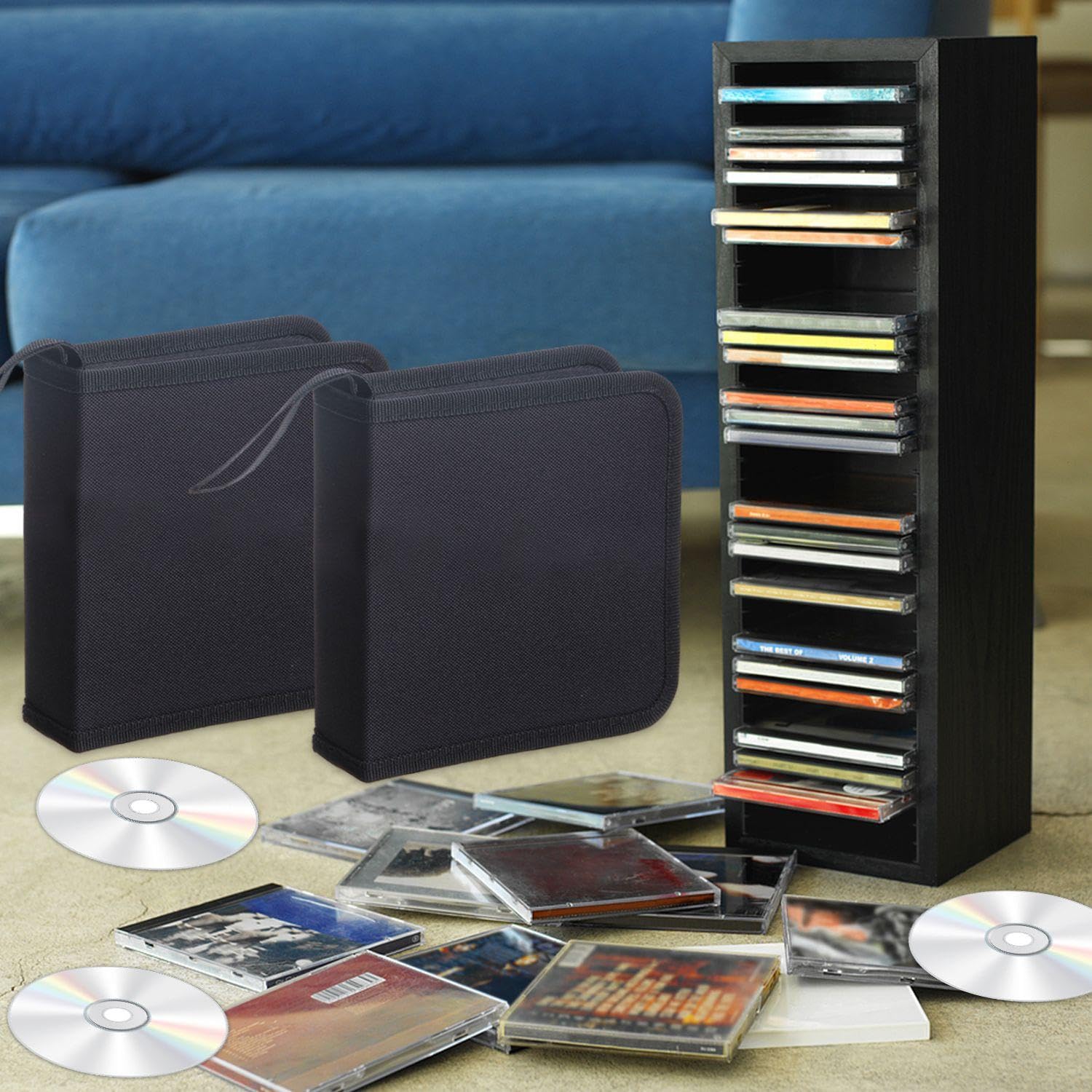Sac Noir pour CD, Boîte De Rangement pour CD, Sac pour CD en Tissu Oxford pour Voiture, Sac De Rangement Pratique pour DVD, Boîte De Support pour CD De 40 Capacités, 2 Pièces