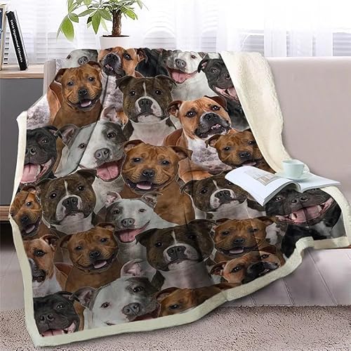 Biafra Animals Staffordshire Bull Terrier Blanket Fluffy Throw Blanket For Beds Sofa, Soft Warm Fleece Blankets And Throws, King Size 200X240cm