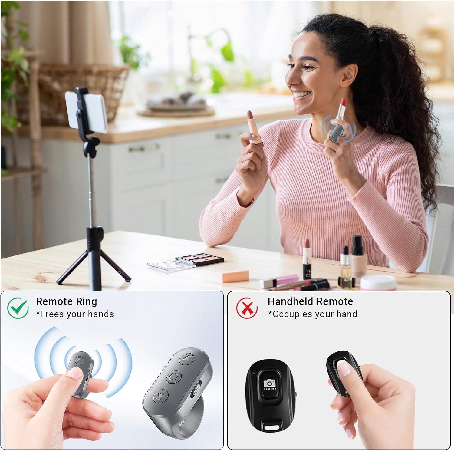 Phone Camera Remote Control for iPhone Android iPad with Zoom, Bluetooth Camera Remote Clicker with Front/Rear Camera Switch, Fingertip Bluetooth Button for Photo & Video Recording Content Creator.