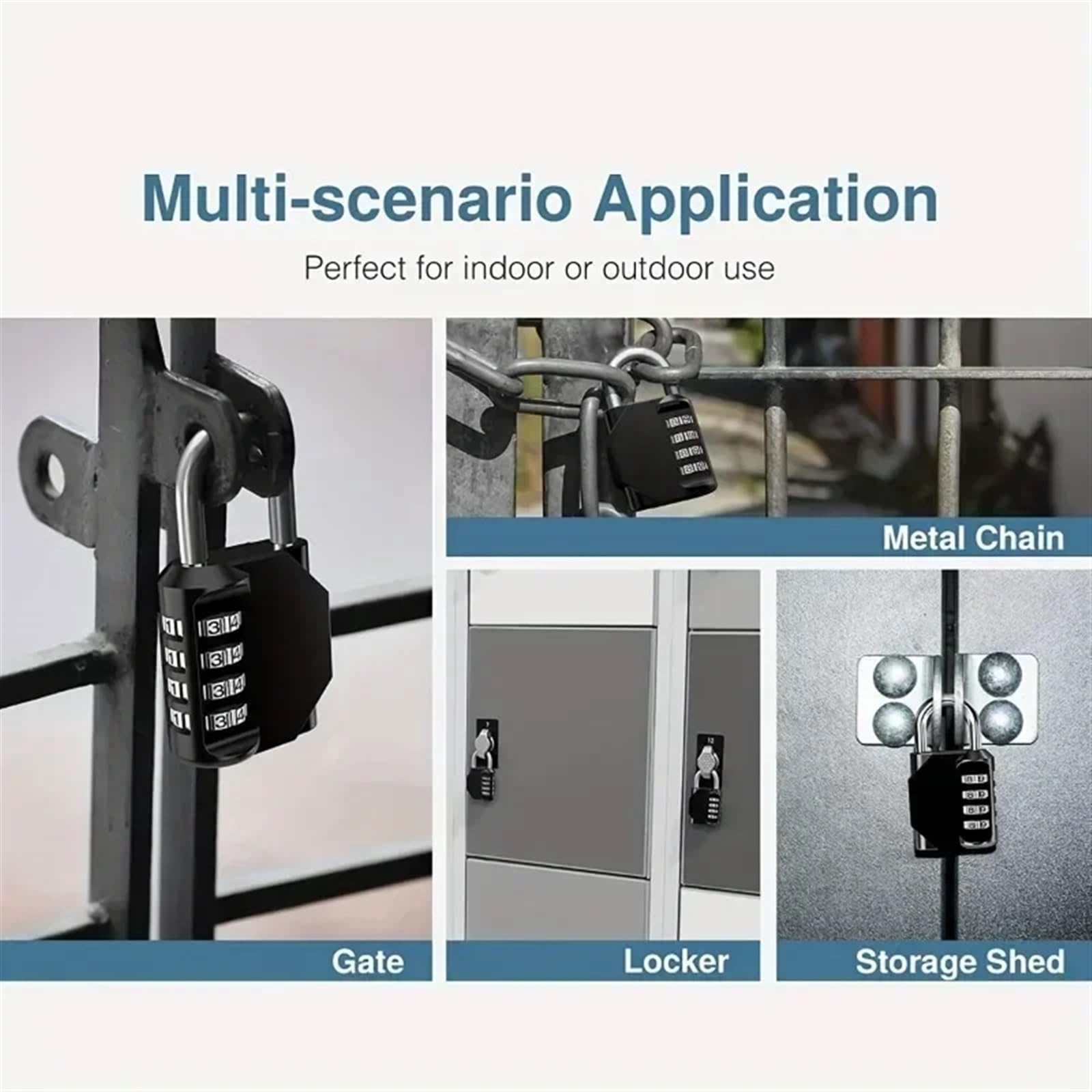 Cadenas Code Cadenas à combinaison 4 chiffres, serrure de porte extérieure étanche, casier valise, fenêtre, matériel gymnastique, antivol for meubles