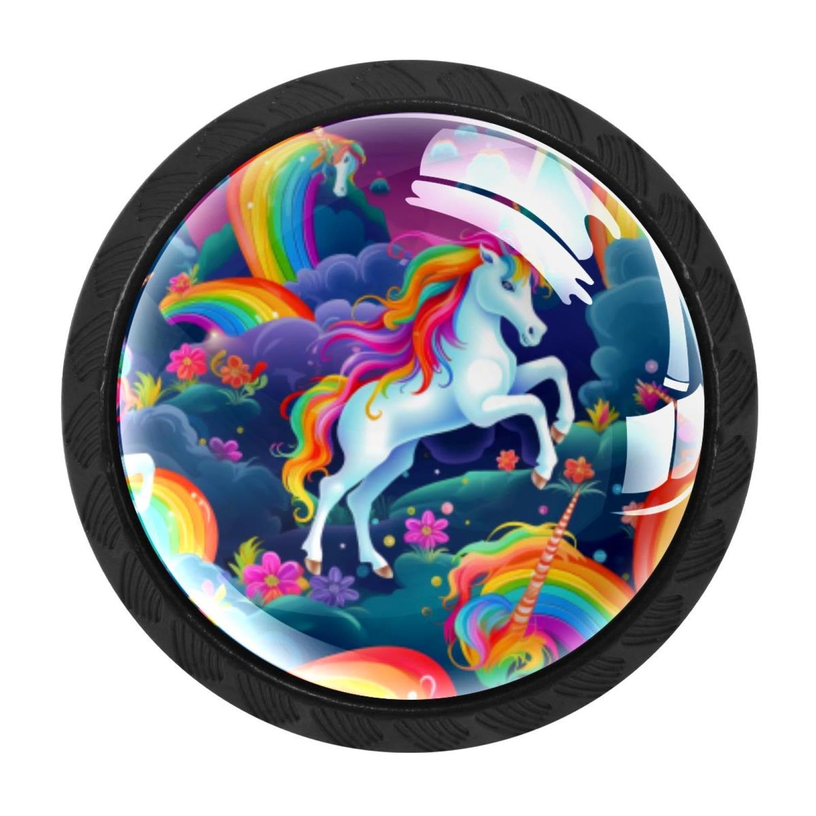 Chenzzzz Multicolored 15 4 Pack Round Cabinet Knobs For Kitchen Bathroom Closet Dresser Cabinets, Rainbow Unicorn