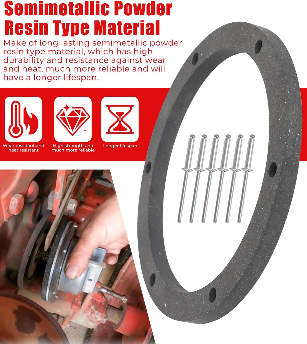 for Gravely Lawn Mower Garden Tractor Clutch Lining with Rivets Replacement for 08751000 06807800 for Gravely Models Lawn Mower Clutch Parts Resin