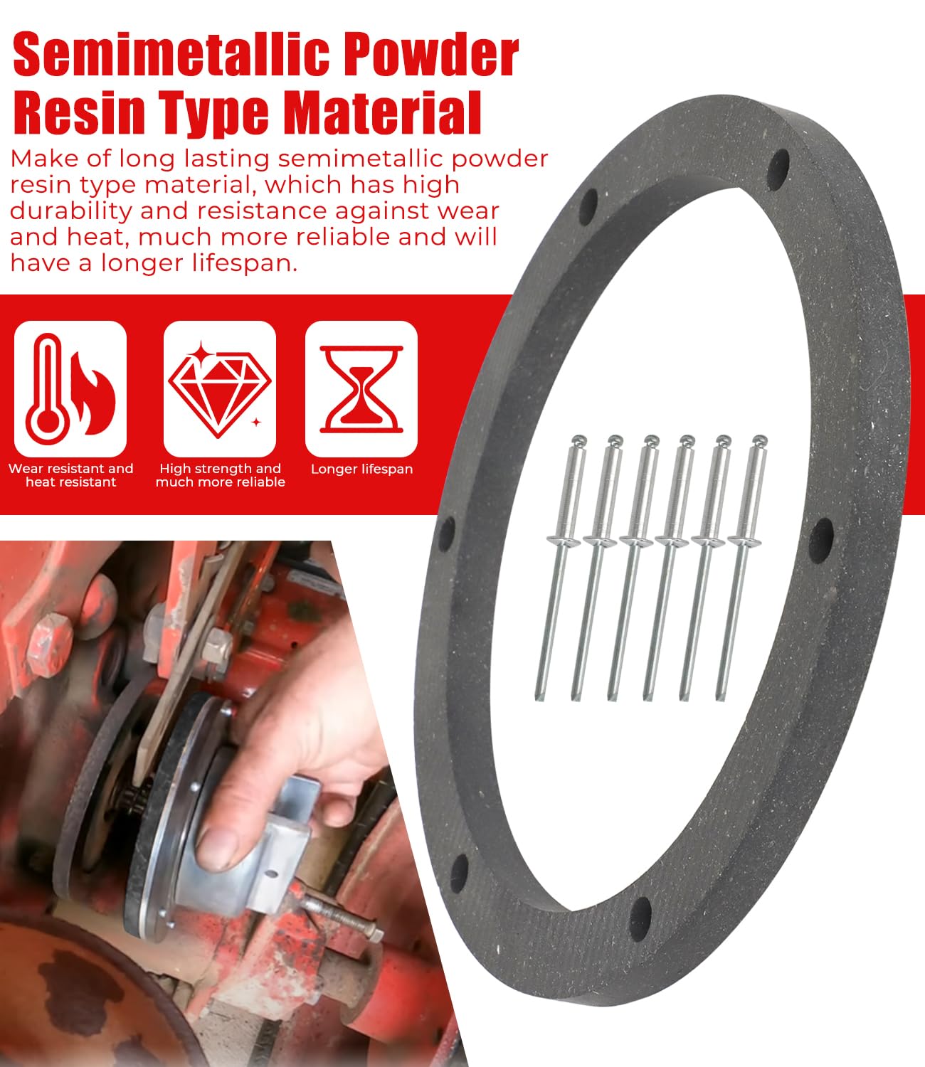 Forro de embrague para cortacésped Gravely con remaches de repuesto para 08751000 06807800 para modelos Gravely, piezas de embrague de resina