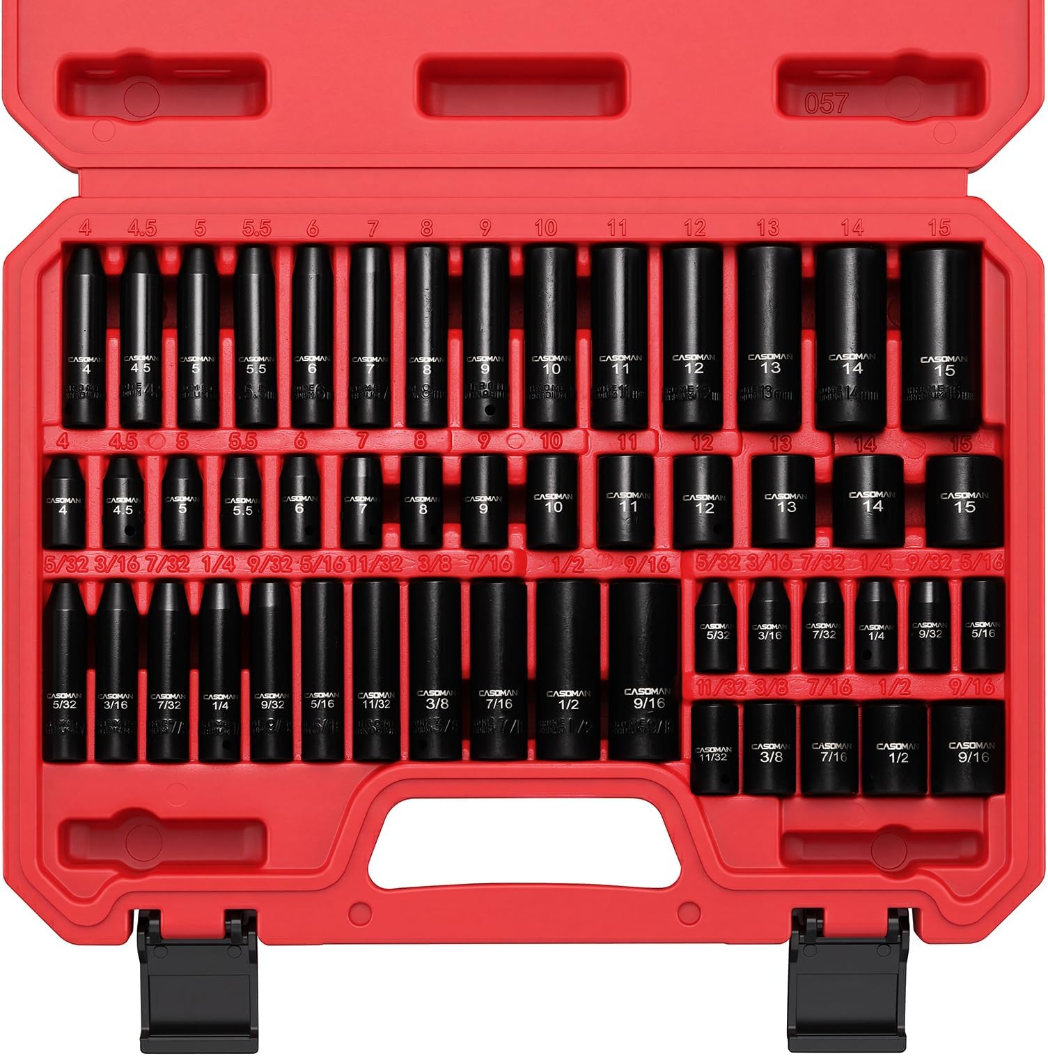 CASOMAN 1/4 Inch Drive Master Impact Socket Set, 50-Piece, 6-Point, SAE/Metric, 5/32 Inch - 9/16 Inch, 4mm - 15mm, Standard/Deep,CR-V