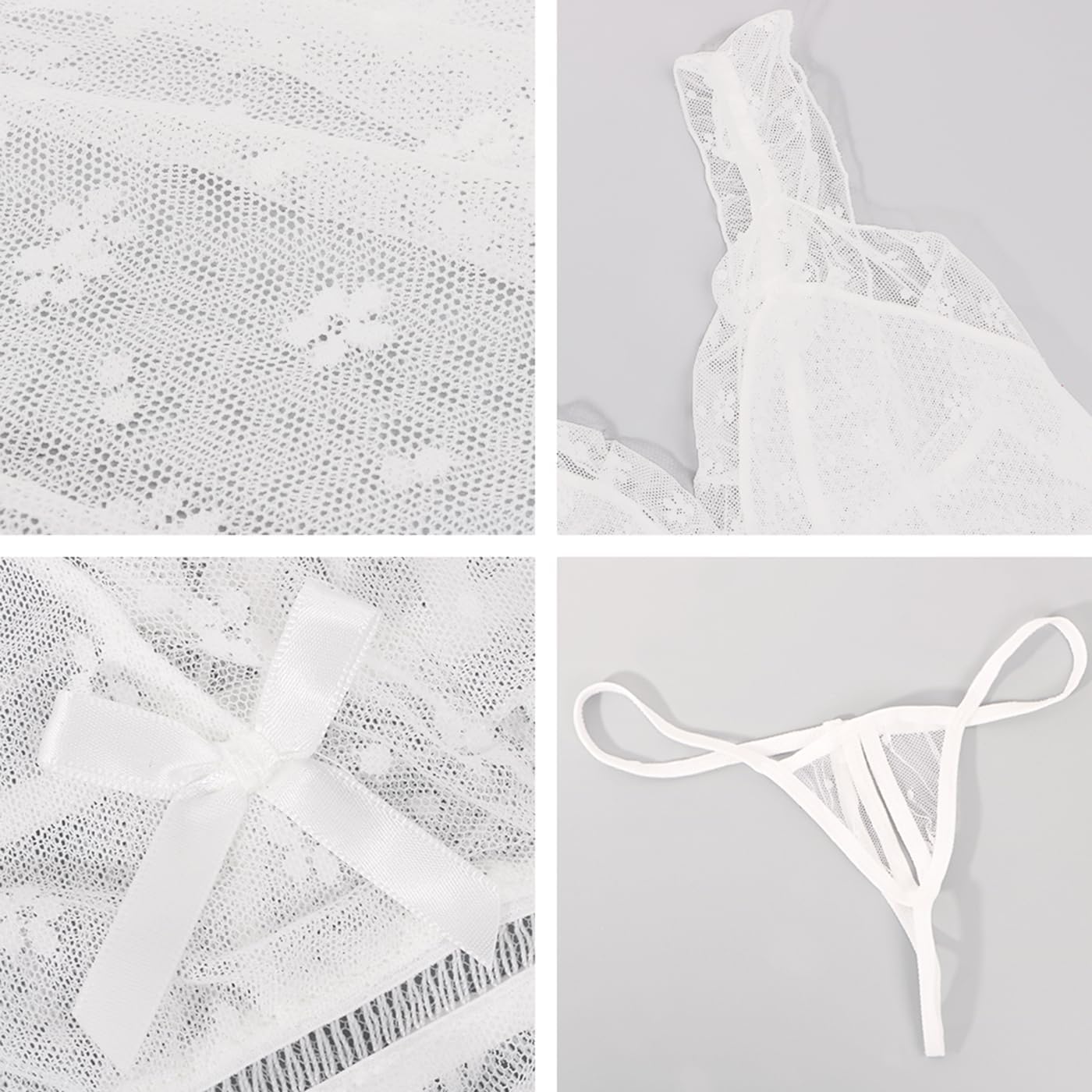 Lace Babydoll Ruffle Lingerie for Women Sexy Mini Mesh Dress Chemise Nightgown Sheer See Through Wedding Nightie - Image 4