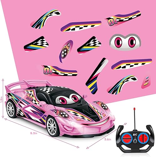 Miniatura 3 de YongnKids Coche de control remoto para niñas y niños, autos de carreras RC rosa para niñas con luces, vehículo eléctrico en carretera, juguete de