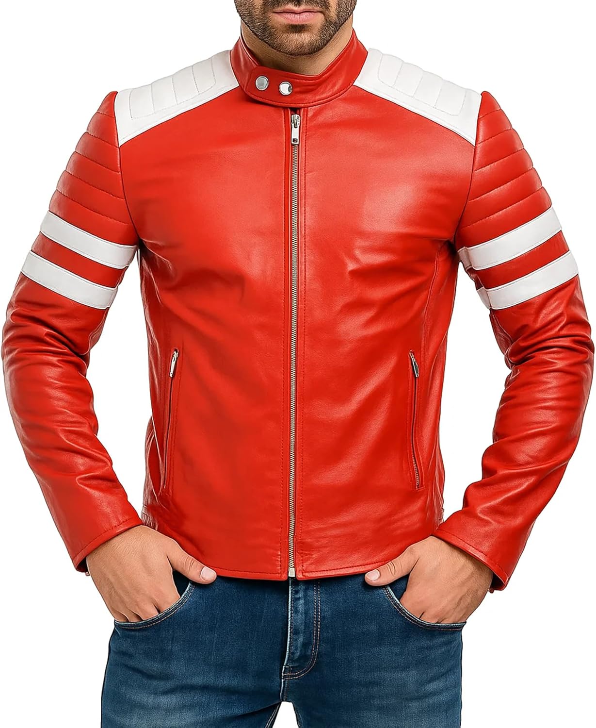 Men's Tyler Durden Halloween Cosplay Costumes Red Synthetic Leather Motorcycle Jacket