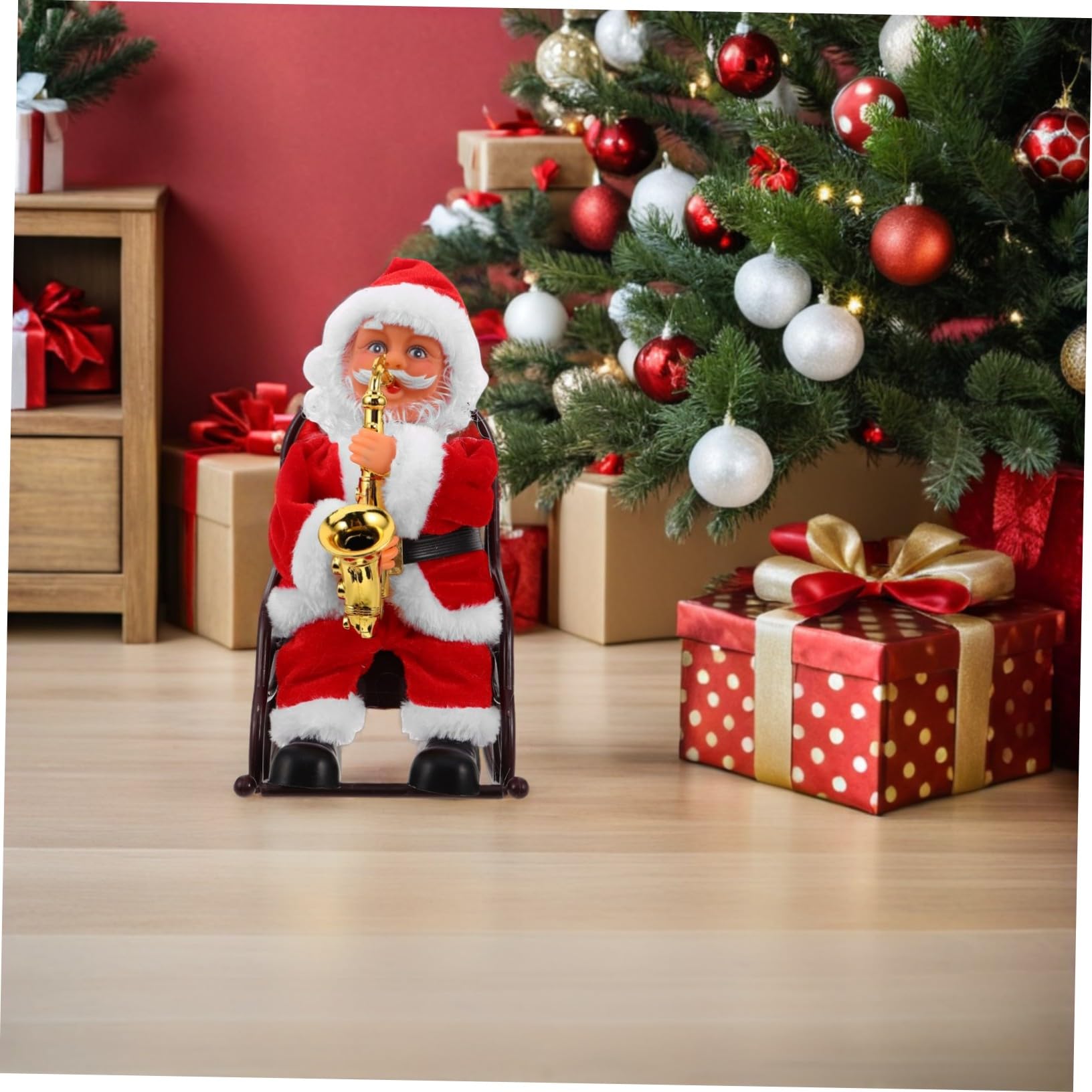 Juguete De Papá Noel Eléctrico Figura De Papá Noel con Instrumento Musical Juguete Navideño Decorativo para Mesa Escenario De Fiesta De Navidad