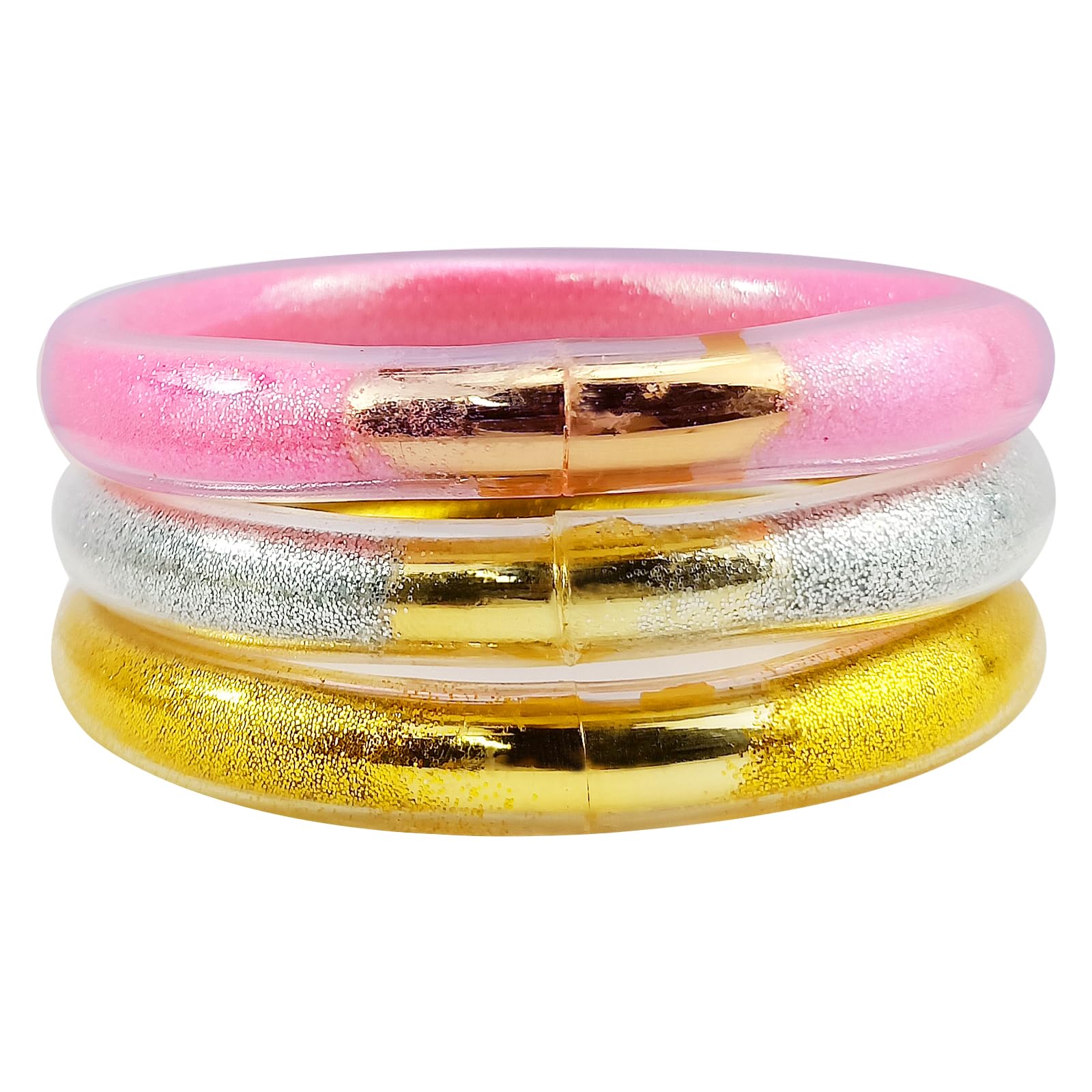 YBMYCM 3PCS Glitter Jelly Bangles Bracelets Set for Women Glitter Filled Jelly Silicone Bracelets