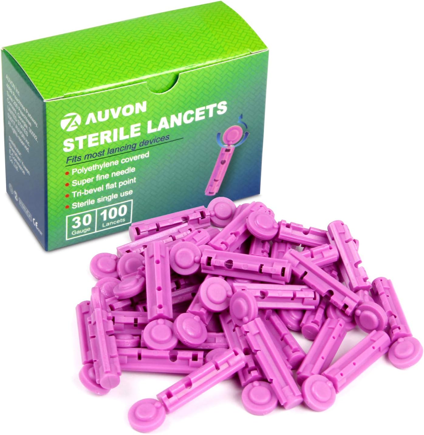 AUVON Blood Lancets, 30 Gauge 100 Twist Top Lancets with Less Pain Design Fit Most Standard Lancing Devices for Blood Sugar Kit and Glucose Meter : Health & Household