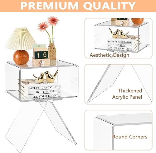 Miniatura 4 de KORETECH Mesa auxiliar de acrílico transparente, mesita de noche acrílica para dormitorio, mesa auxiliar para sala de estar, pierna en forma de A,