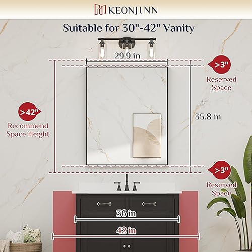 Miniatura 47 de Keonjinn Espejo de baño dorado de 48 x 36 pulgadas, espejo rectangular con marco de metal dorado cepillado, espejo de pared grande rectangular