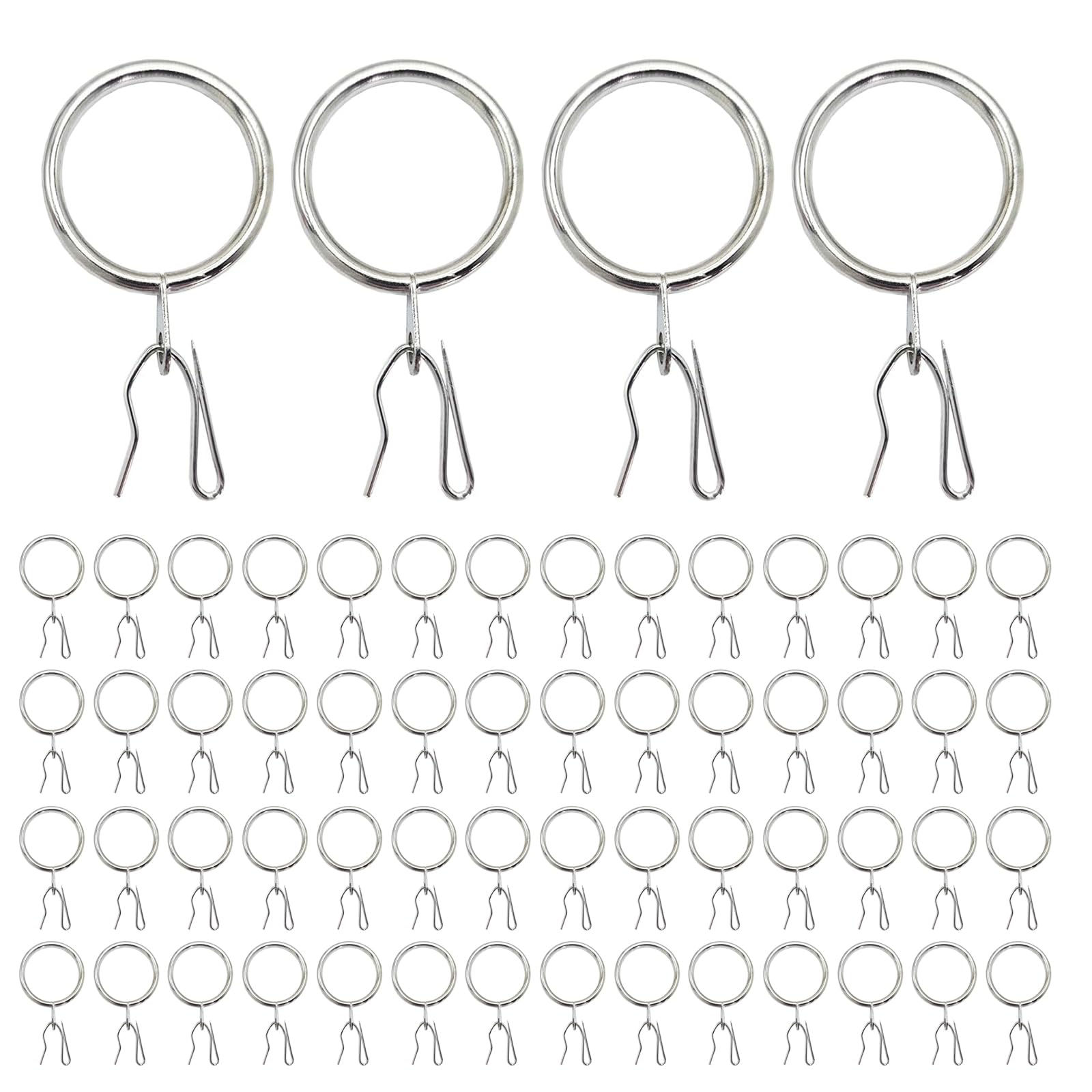 Montesy 60Pieces Metal Curtain Rings and Pin Hooks Long Time Use for Drapery Hanging for Home or Office