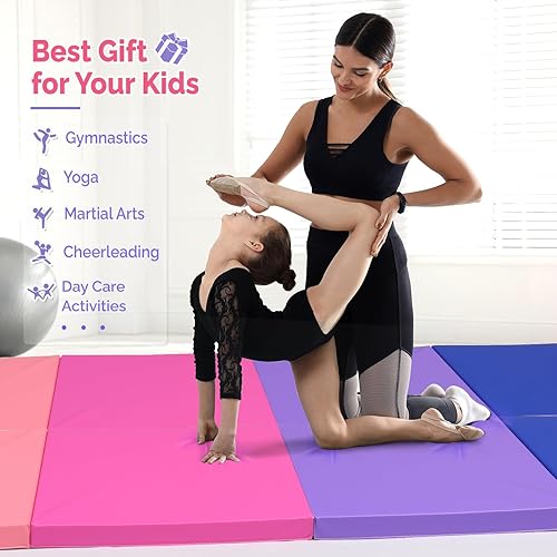 Miniatura 4 de Colchoneta plegable de 8 pies para gimnasia, gimnasio, ejercicios aeróbicos, 8 x 2 x 2 pulgadas, alfombrillas de piel sintética para estirar, yoga,