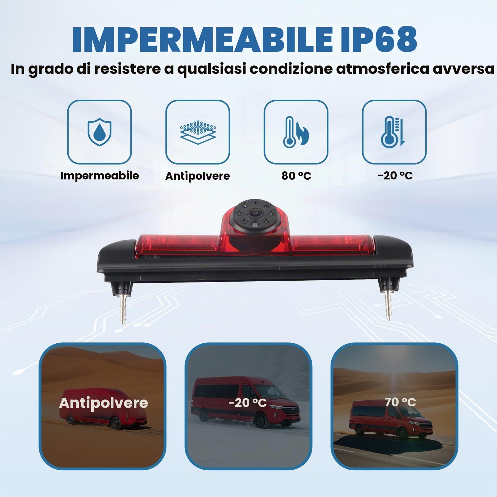 Telecamera per Retromarcia HD per Auto, Telecamera per Retromarcia a 170 ° LED per Visione Notturna Luce Freno Montata Sostituzione Installazione Semplice per Boxer Ducato Jumper 2006-2015