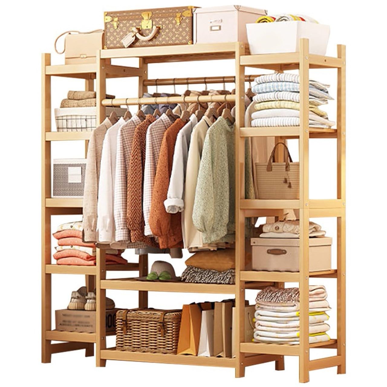 Portant à vêtements bambou pour optimiser l'espace chambre et ranger 11 étagères