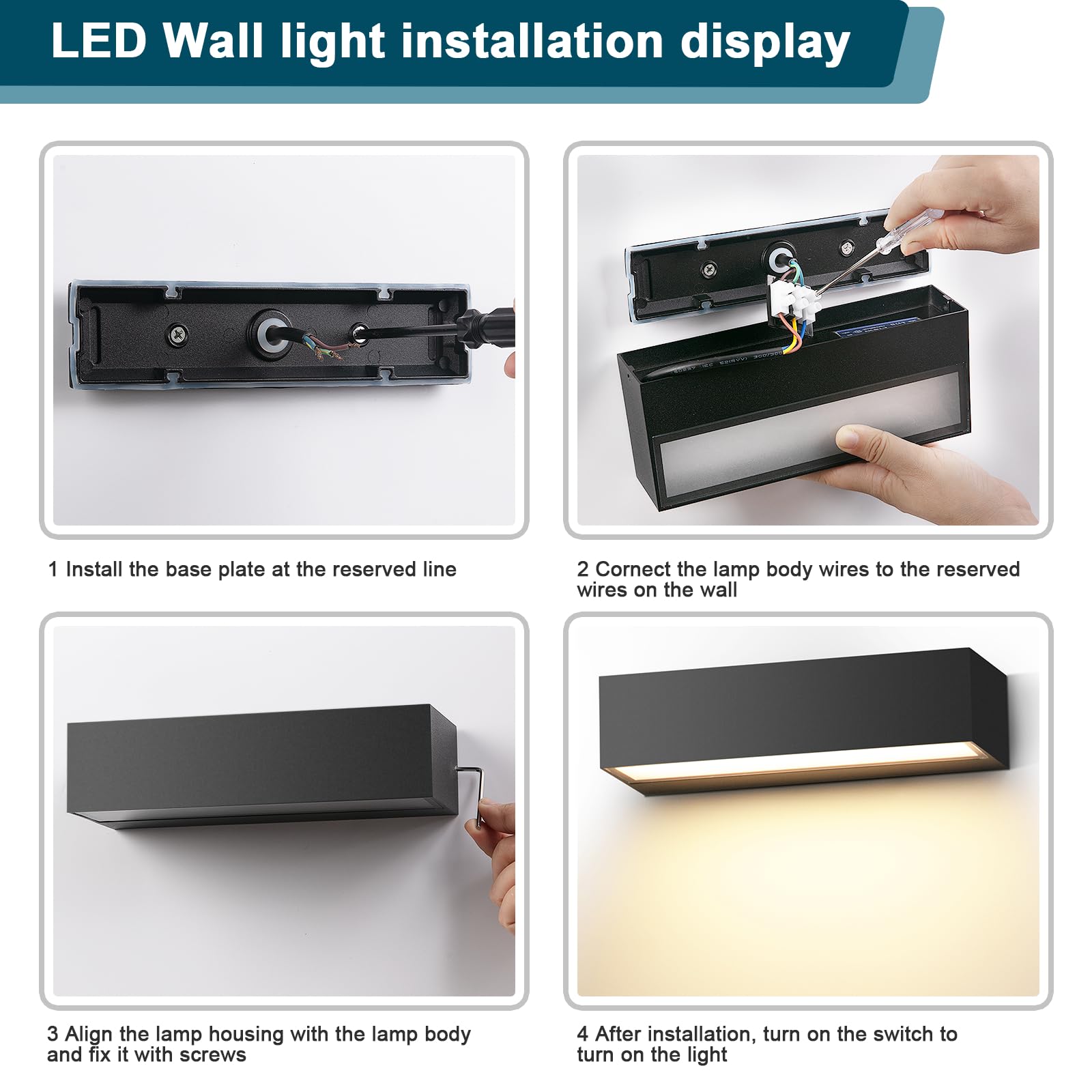 12W Applique da Parete Esterno/Interno 3000K Bianco Caldo Nero Applique Esterno IP65 Impermeabile Lampade da Parete (20Cm)