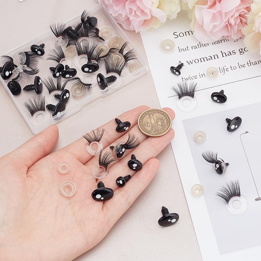 PH PandaHall 24 Sets Craft Eyes Oval Safety Eyes with Eyelashes 4 Sizes Amigurumi Eyes Stuffed Animal Eyes Craft Crochet Eyes with Washers for Teddy Bear Amigurumi - Image 3
